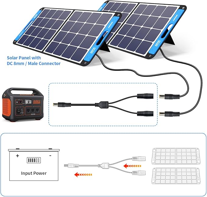 XTAR SP100 2 Pack 100w Solar Panel Portable Solar Panel Solar Power with Independent Charger 8mm Splitter Solar Power Panel for Power Station Solar Generator RV Solar Camping