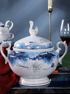 Enamel Watercolor Floral Tableware, 45 Bone China Tableware Set, 10-person Chinese Tableware, Light Luxury Bowl And Plate Set, Camping Outdoor Tableware