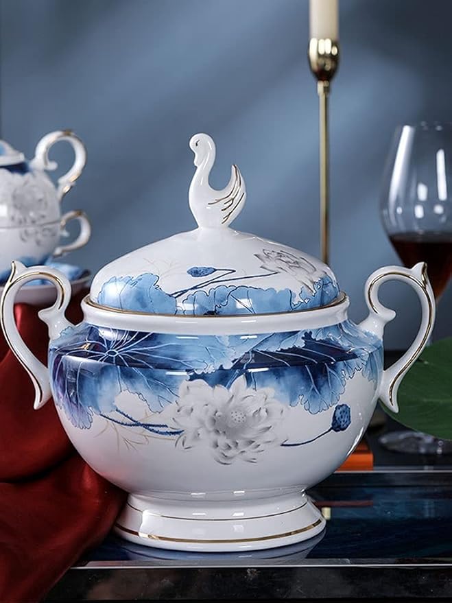 Enamel Watercolor Floral Tableware, 45 Bone China Tableware Set, 10-person Chinese Tableware, Light Luxury Bowl And Plate Set, Camping Outdoor Tableware