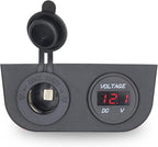12/24V Multi-Functional 2-Hole Tent Panel Car Conversion Socket Cigarette Lighter Power Adapter+Digital Voltmeter Waterproof Socket Combination for Car Boat RV