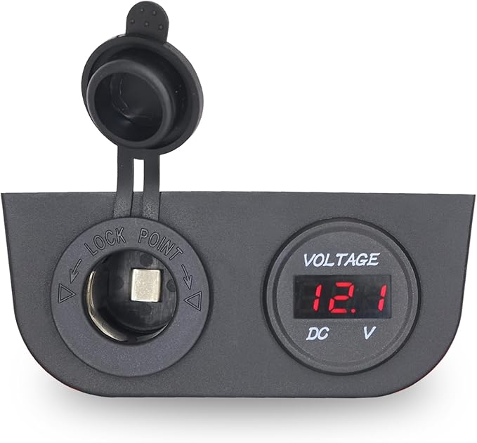 12/24V Multi-Functional 2-Hole Tent Panel Car Conversion Socket Cigarette Lighter Power Adapter+Digital Voltmeter Waterproof Socket Combination for Car Boat RV