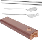 5 Sets Fork Spoon Chopsticks Stainless Steel Spoon Travel Cutlery Serving Utensils Stainless Steel Reusable Utensils Set with Case Office Use Utensil Camping Chopstick Rest