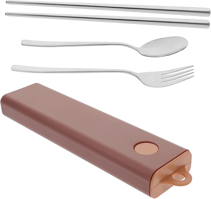 5 Sets Fork Spoon Chopsticks Stainless Steel Spoon Travel Cutlery Serving Utensils Stainless Steel Reusable Utensils Set with Case Office Use Utensil Camping Chopstick Rest