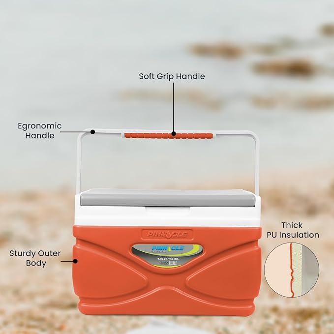 Picnic Cooler – 4.5 Liter Hard Cooler – Coolbox Keeps Contents Cool for 48 Hours – BPA Free Outdoor Cooler – Portable Cooler for Picnics, Grill, Camping (Orange)