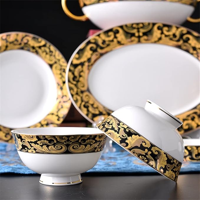 Vintage 56 Chinese Tableware, Bone China Bowls, Chopsticks, Plate Sets, Household Party Utensils