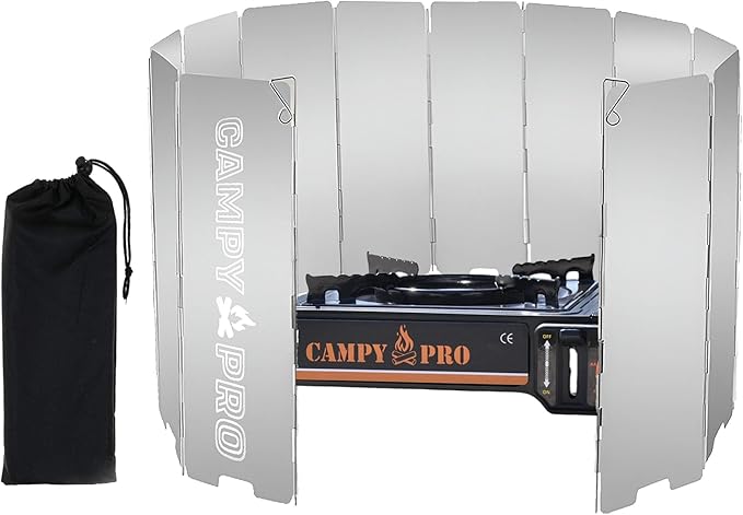 Portable Stove Windscreen – Lightweight 12-Plate Aluminum Windshield for Butane & Propane Camping Stoves, Backpacking Gear, Hiking & Picnic Camping Essentials with Drawstring Bag