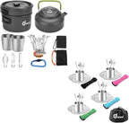 Odoland Bundle – 2 Items 12pcs Camping Cookware Mess Kit with Mini Stove and 25pcs Stainless Steel Utensils Camping Tableware Kit for Backpacking, Outdoor Camping Hiking and Picnic