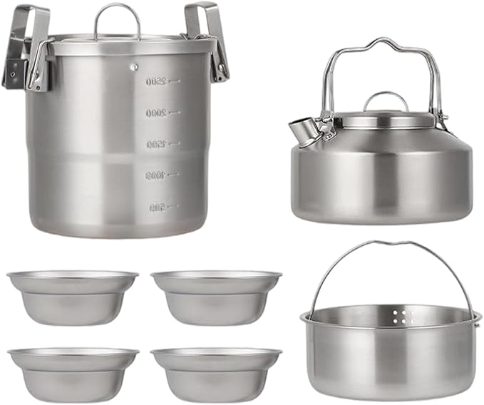 3. Portable Outdoor Cooking Set with Detachable Handle Rust-Resistant Camping Pots for Backpacking Campfires & Travel Outdoor Cooking Tableware for Hiking