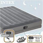Intex 64114E Dura-Beam Standard Prestige Air Mattress: Fiber-Tech – Queen Size – Built-in USB Electric Pump – 12in Bed Height – 600lb Weight Capacity