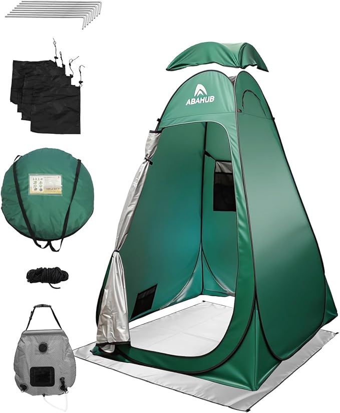 Abahub Pop Up Solar Shower Tent Kit, Portable Instant Privacy Tents with 5 Gallon Solar Shower Bag, Outdoor Changing Room for Camping, Beach