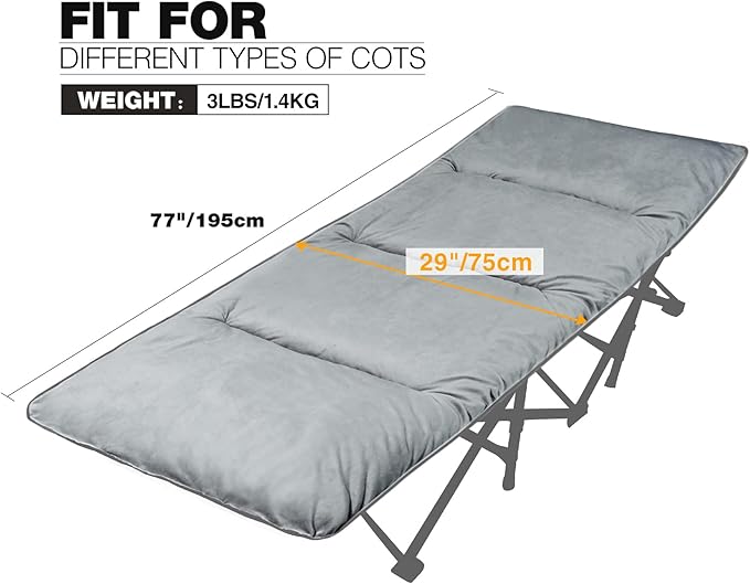 REDCAMP Extra Thick Folding Sleeping Cot Pads, 75"x28"Comfortable Soft Velvet Cotton Camping Cot Mattress Pad for Hiking, Backpacking,Navy Gray Brown