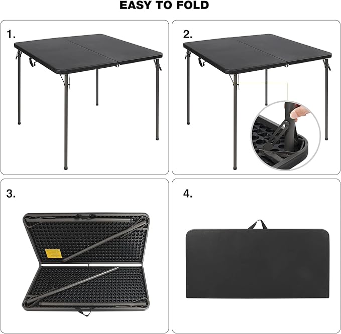 REDCAMP 34" Square Folding Card Table with Resin Top, Portable Fold in Half Small Card Tables with Collapsible Legs for Adults Indoor Outdoor Use, Black