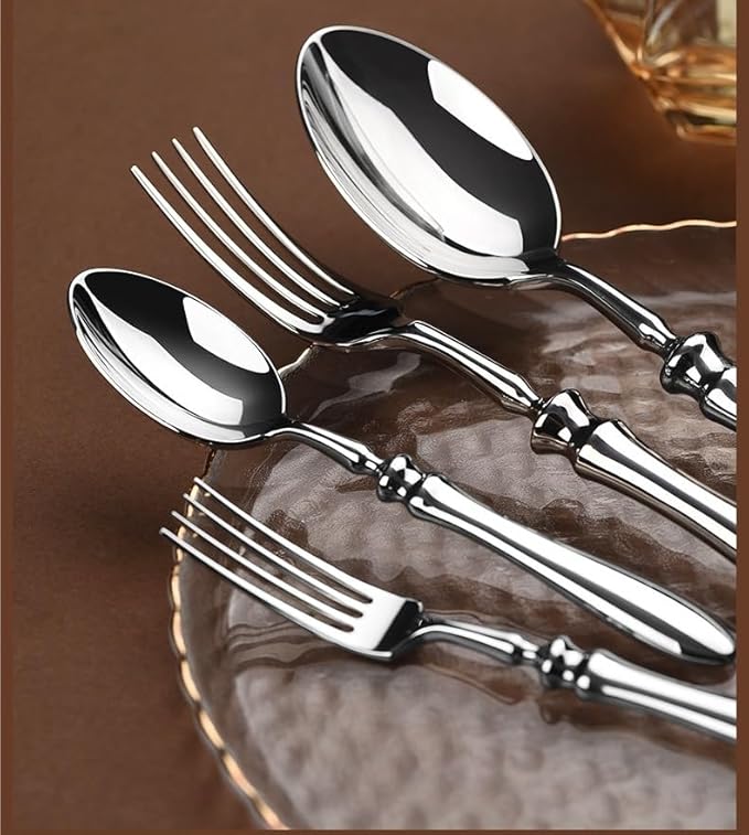 Silverware Flatware Cutlery Set， 5/20/30/40 Pieces 304 Stainless Steel Knives and Forks， High-end Steakhouse Dining Knives， Forks and Spoons， Restaurant Home，Silver-6Set-30Pcs