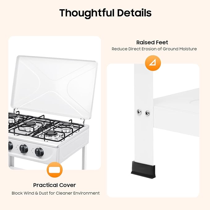 Gas Stove 5 Burner, 2500W Portable Natural Gas Stove Outdoor Camping BBQ Stove Gas Cooker with Independent Control and 2 Tier Storage Rack for Camping Picnic Home RV Cooking (White)