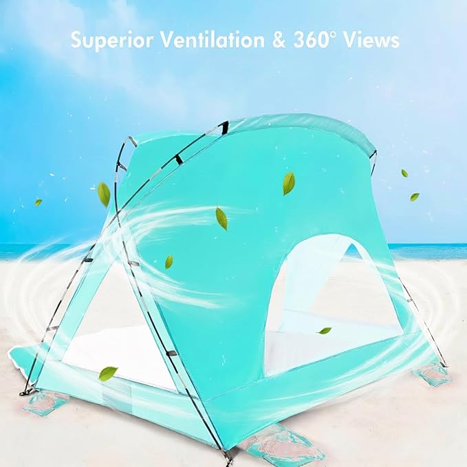 Beach Tent, Portable Sun Shelter for 2/3/4/6-8 Person with UPF 50+ UV Protection, Easy Setup Waterproof Beach Shade Canopy Cabana for Family Outdoor and Picnics, Fishing with Carrying Bag