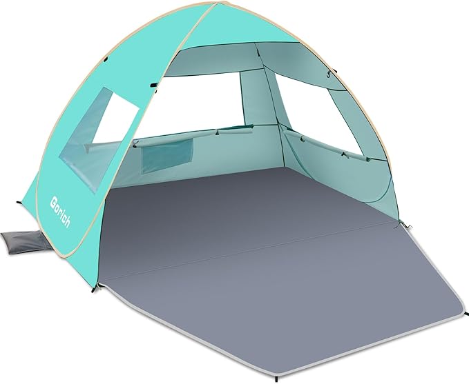 Gorich Easy Pop Up Beach Tent for 3-4 Person, UPF 50+ UV Protection Beach Umbrella Sun Shelter, Portable Lightweight Shade with Easy Foldable & Instant Setup