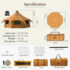 TOMOUNT Canvas Bell Tent Wall Tent with Stove Jack for Camping Glamping Yurt Dia.16.4ft*9.2ft