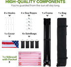 10'x10' Pop Up Canopy Tent with 1 Sidewall and 6 Pockets, One Push Setup, Instant Shade Tent with Vented Roof for Beach Patio Outdoor, Case, 8 Stakes, 4 Ropes, 4 Sandbags (Flag, 10x10)