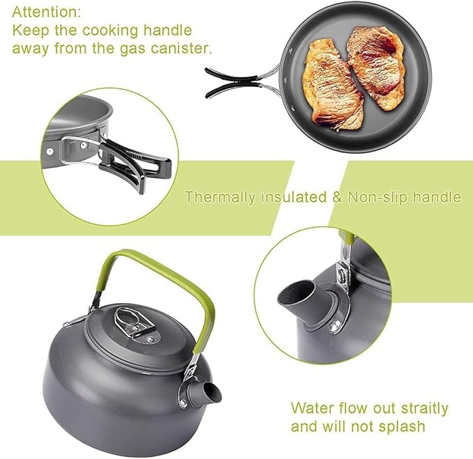 Portable Camping Cookware Set, Camping Cookware Kit, Outdoor Cooking Equipment Tableware Kit Kitchen Utensils Hiking Picnic Self-Driving Supplies for Camping, Hiking, Picnic