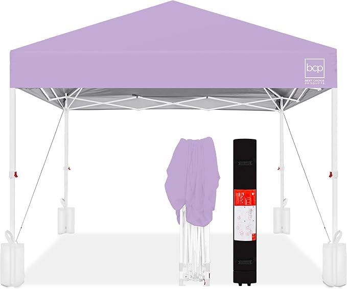 Best Choice Products 8x8ft Pop Up Canopy Tent, Outdoor Shade, 1 Person 1 Minute Set Up, Carry Case, 4 Weight Bags - Lilac/White
