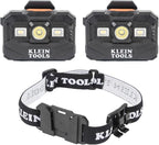Klein Tools 80174 (2) Rechargeable LED Headlamps with Headlamp Bracket and Fabric Strap, 300 Lumen All-Day Runtime, for Klein Hard Hats, 3-Piece