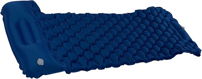 Camping Sleeping Pad Mat Foot Press Inflatable Cushion Mattress, Durably 40D Nylon TPU Laminate, Lightweight 700g, Compact Folding Size for Tent Hiking Travel (Navy Blue)