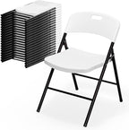 Bonnlo 20-Pack White Plastic Folding Chairs, Portable Seat with Sturdy Steel Frame for Indoor & Outdoor Use, Perfect for Banquet, Party, Wedding, Office, and Camping