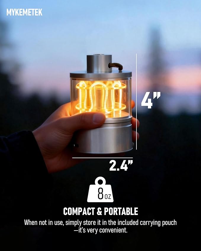 Aluminum Camping Lantern, Rechargeable Ambient Lantern with Paracord Handle & Smooth Dimming, Portable Warm Light for Indoor/Outdoor, Bedroom, Hiking and Emergency, 4'' x 2.4''