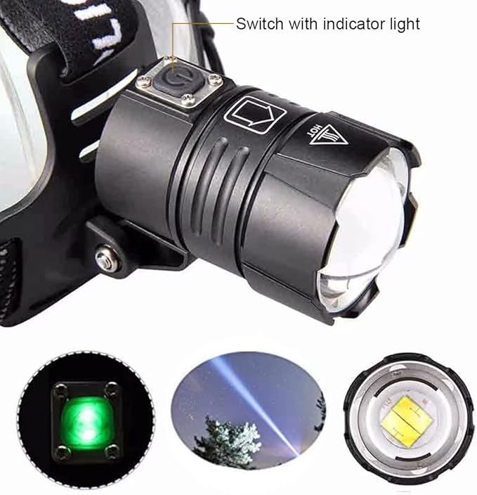 MINCHEN Headlamp 8000Lumens Zoom Adjustable 3 Working Modes Headlamp USB Rechargeable No 18650 Batteries. (White Light)