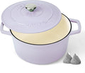 Enameled Cast Iron Dutch Oven – 6 Quart Pot with Lid & Potholders – Heavy-Duty Cookware for Bread Baking, Braising, Stews & Roasting – Oven & Stovetop Safe up to 500°F – Purple
