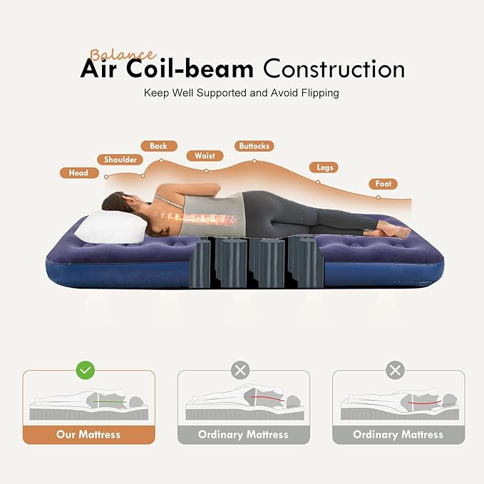 Single Size Air Mattress Inflatable Bed, Blow Up Mattress Camping Sleeping Pad