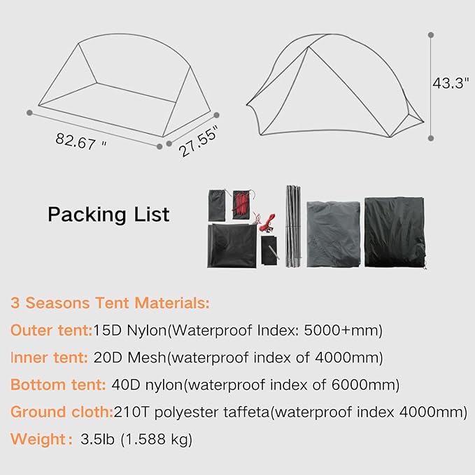 3F UL Gear Waterproof 1/2Person Camping Tent, Windproof Outdoor 3/4Seasons Tent, Portable Camping & Hiking Tent Shelter for Backpacking