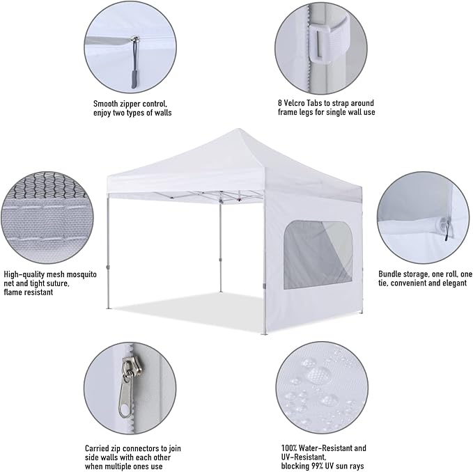 COOSHADE Instant SunWall 8x8 SideWall for Pop up Canopy Tent, 1 Pack Sidewall with Mesh Window Only, White