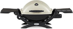 Weber Q1200 Liquid Propane Portable Gas Grill, Titanium – 1‑Burner Travel and Camping Grill with Cast‑Iron Grates & Electronic Ignition (8,500 BTU Burner)