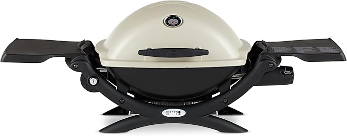 Weber Q1200 Liquid Propane Portable Gas Grill, Titanium – 1‑Burner Travel and Camping Grill with Cast‑Iron Grates & Electronic Ignition (8,500 BTU Burner)