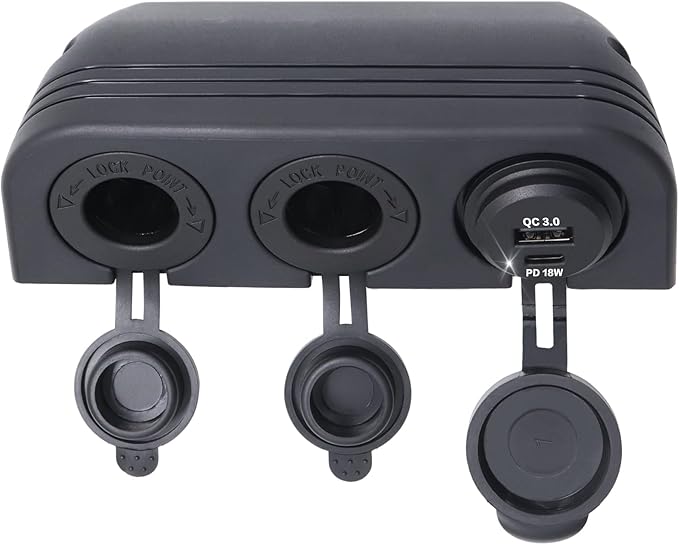 12-24 V 3 Hole Tent Type Car Modification Sockets Dual Female Power Outlet Adapter QC3.0 USB PD 18W Type-C Car Quick Charge Interface Outlet for Car Marine Boat