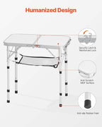 VEVOR Folding Camping Table, Adjustable Height Aluminum MDF Outdoor Portable Lightweight, for Cooking, Beach, Picnic, Travel, 24 x 16 inch