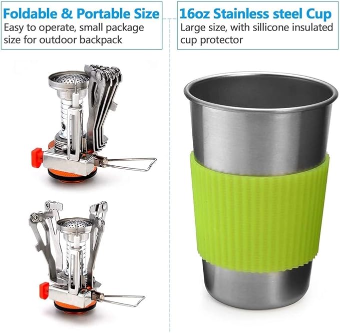 Camping Cookware Kit with Stove Outdoor Cooking Set with Knife Fork Spoon Outdoor Pot Travel Tableware Kitchen Hiking Picnic BBQ