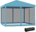 Outsunny 10' x 10' Pop Up Canopy Tent with Netting, Instant Gazebo, Screen House Room with Carry Bag, Height Adjustable, for Outdoor, Garden, Patio, Camping, Light Blue
