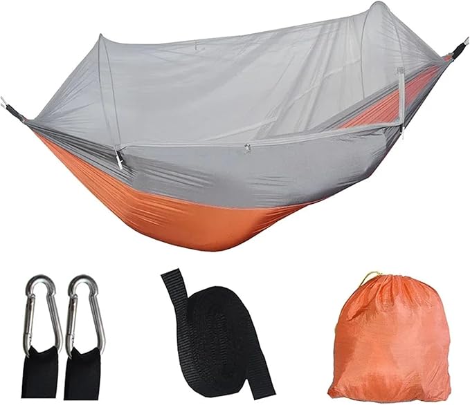 Camping Hammock With Mosquito Net Sleeping Tent Hammock Suitable Camping Hammock Outdoor Furniture，Compatible For Garden(Orange Grey)