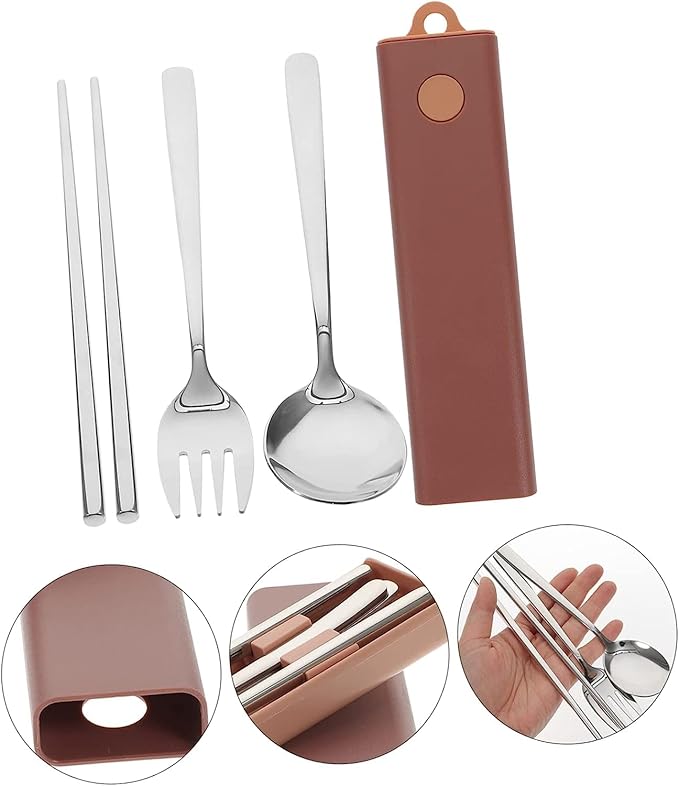 2 Sets Fork Spoon Chopsticks Travel Cutlery Serving Utensils Stainless Steel Travel Set Utensil Set Lunch Utensil Set Chopsticks and Spoon Set Student Portable Chopstick Rest