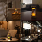 CLT Cordless Luxury Rechargeable Metal LED Lantern, Table Lamp Portable Light with 3 Color Temperature Stepless Dimming Indoor Outdoor Use for Bedroom, Restaurant, Bar, Coffee Shop, Camping (Black)