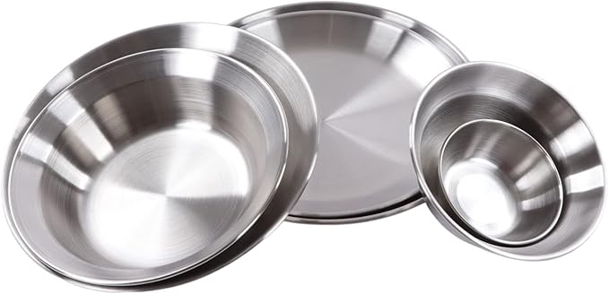 Stainless Steel Camping Plates and Bowls Set, 12PCS Portable Tableware Cookware with Storage Bag, 3.5inch to 9.1 inch, Camping Dish Set for Backpacking, Camping, Hiking, Beach,Outdoor