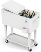VINGLI 80 Quart Rolling Ice Chest, Portable Patio Party Bar Drink Cooler Cart, with Shelf, Beverage Pool with Bottle Opener