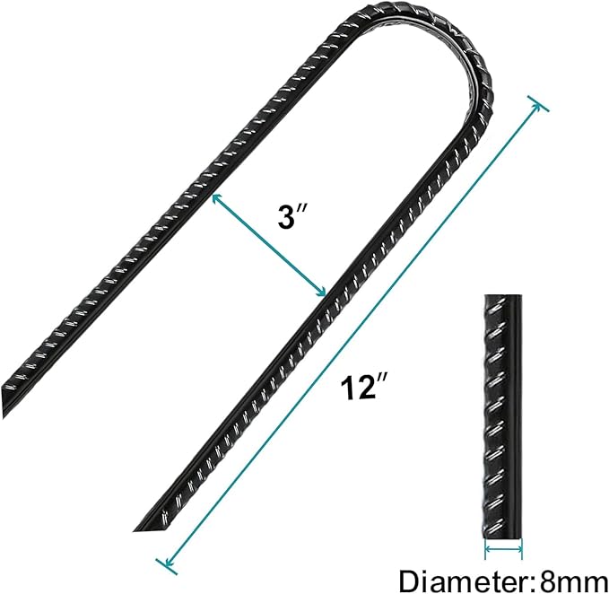 Eurmax USA 12 Inch Trampoline Stakes,Heavy Duty Ground Anchors,Trampoline Anchors,U Hook,Tent Stakes for High Wind,Ground Anchor Screw in,Yard Stakes,Galvanized Steel (8 Pack,Black)