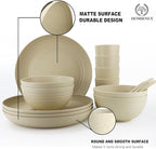 Homienly Wheat Straw Dinnerware Sets, 20pcs Lightweight Unbreakable Dinnerware, Microwave Dishwasher Safe Bowls Cups Forks Spoons set,Perfect for Camping Outdoor, Beige