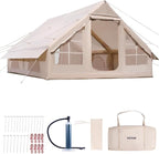 VEVOR Inflatable Tents for Camping, Easy Setup Blow up Tent with Hand Pump, 4 Season Glamping Tent with Stove Jack, Doors & Mesh Windows, Storage Bag Included for Easy Taking
