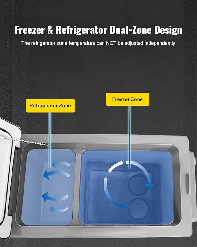 VEVOR CF55 12 Volt 58 Qt Refrigerator, Dual Zone Portable Compressor 12/24V DC and 110-240V AC, Freezer Fridge Cooler, for Car, Truck RV, Camping and Home Use, Black+Gray
