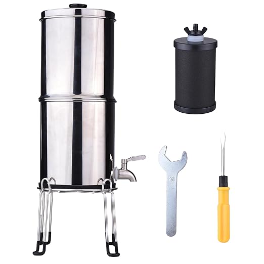 Drfeify 1 Gallon Gravity Water Filter System, 60ml min Rate Food Grade Stainless Steel, Removes Impurities Improves Taste, with Activated Carbon Silver Ions UF Membrane, for Camping (K8779A with