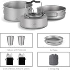 ZING TII Titanium Camping cookware Set, Camping Essentials，Camping Pot，Camping Gear，Camping pots and Pans Set with Pots, Cups，Pans，Tableware.